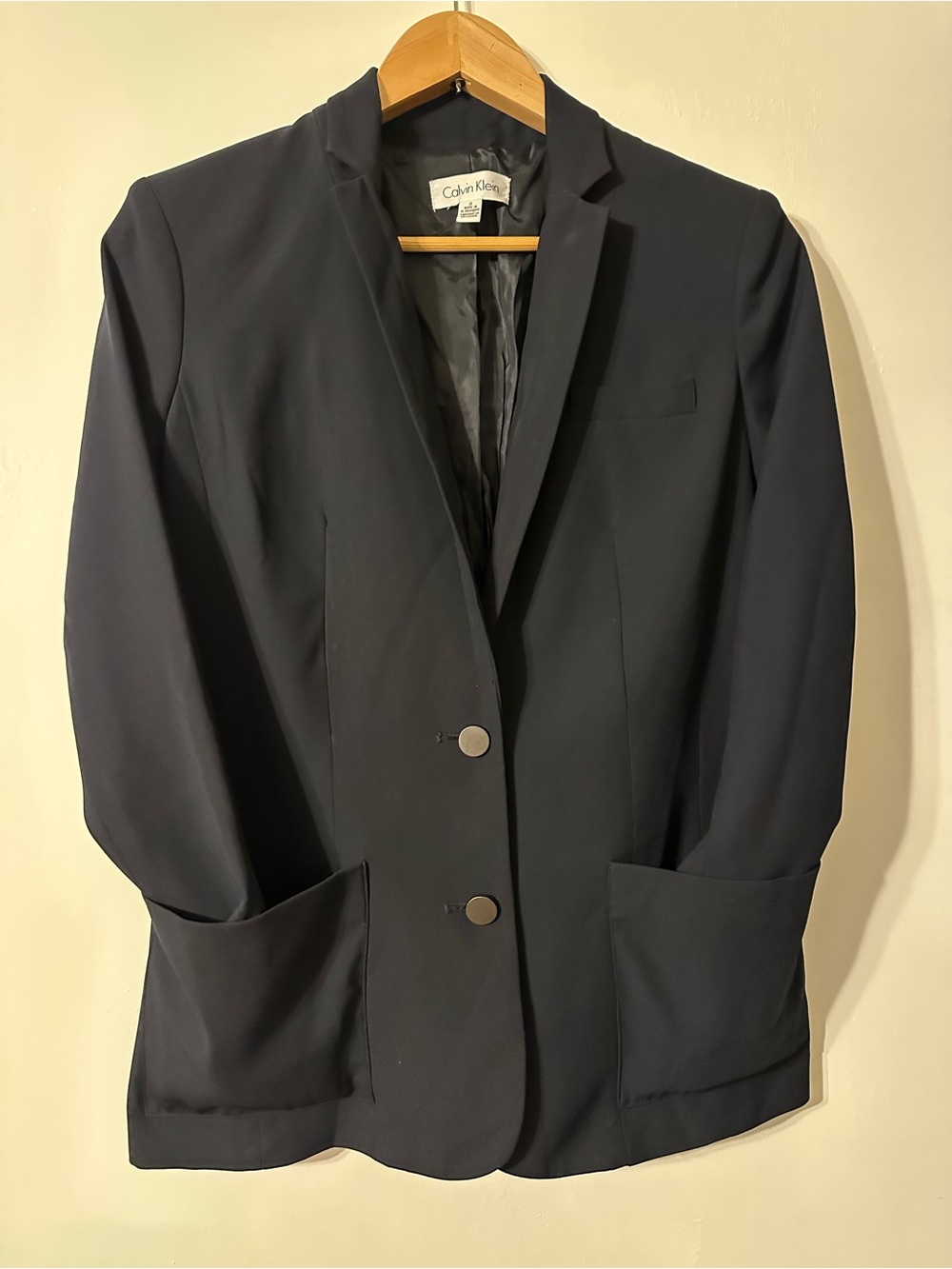 Calvin Klein women’s size 8 black stretch blazer two button jacket